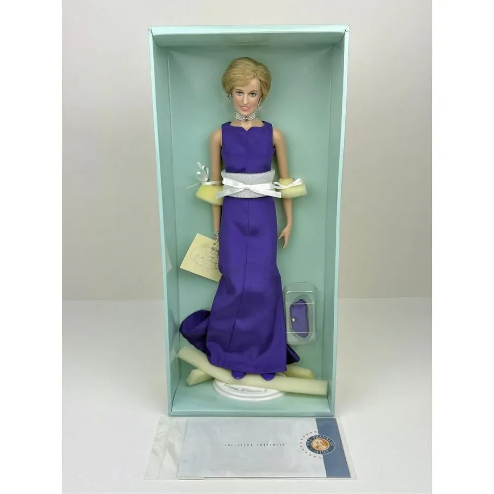NEW Franklin Mint Princess Diana Doll Porcelain Doll Purple Gown NRFB 16in
